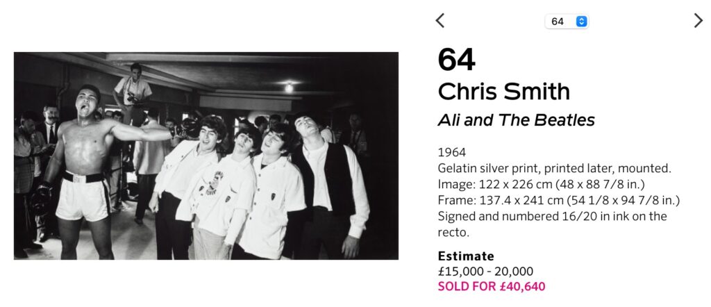 Last year's Phillips London auction, show casing 'Ali and The Beatles' for £40,640